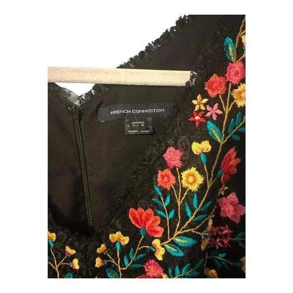 French Connection Amity Black Lace Floral Flared Dress, 10 - Picture 6 of 8